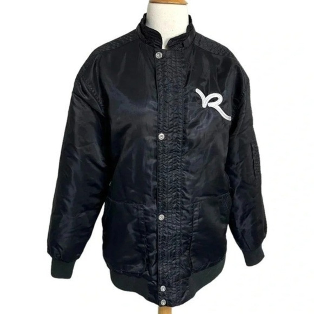 Y2K Rocawear Bomber Jacket Size‎ L Black Embroidered Logo Quilted Streetwear Y2K